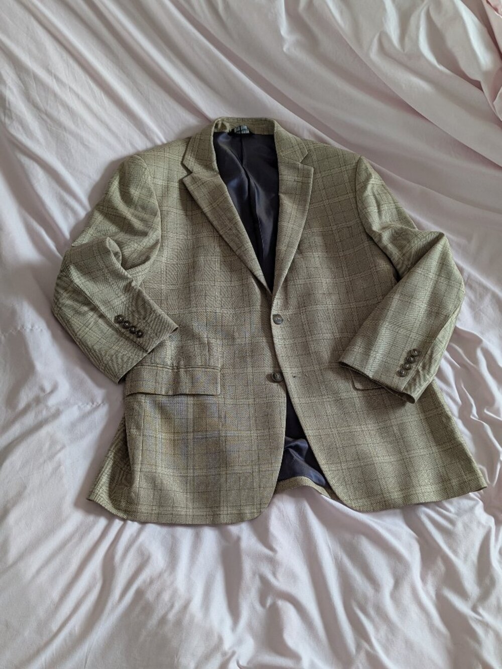 Marc Martin Tan Plaid Silk Wool Blazer 38R